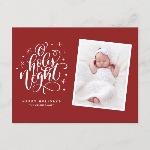 Oh Holy Night Script Red First Christmas Photo Holiday Postcard