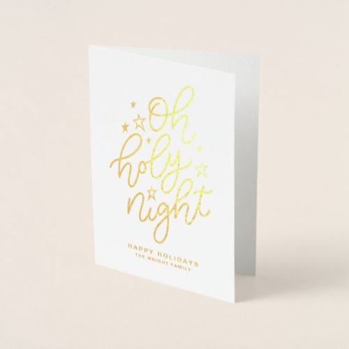 Oh Holy Night Script Starry Night Christmas Photo Foil Card