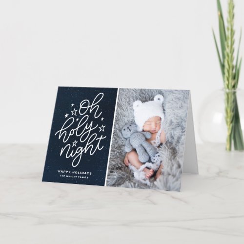 Oh Holy Night Script Starry Night Photo Holiday Card
