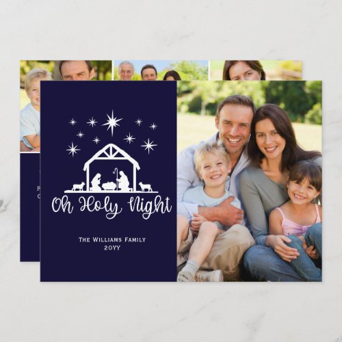 Oh Holy Night Script Typography Nativity 4 Photo Holiday Card