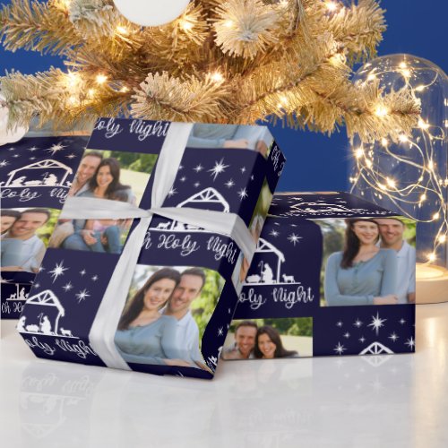 Oh Holy Night Script Typography Nativity Wrapping Paper