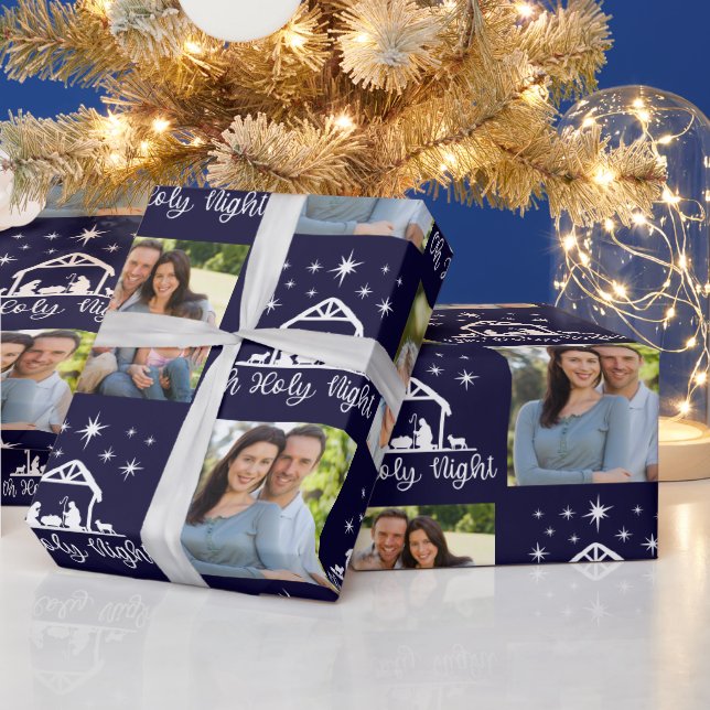 Oh Holy Night Script Typography Nativity Wrapping Paper (Holidays)