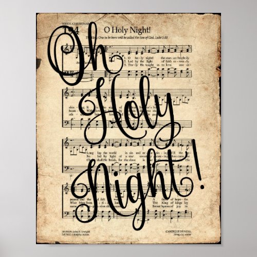Oh Holy Night Scripted Vintage Hymn Poster