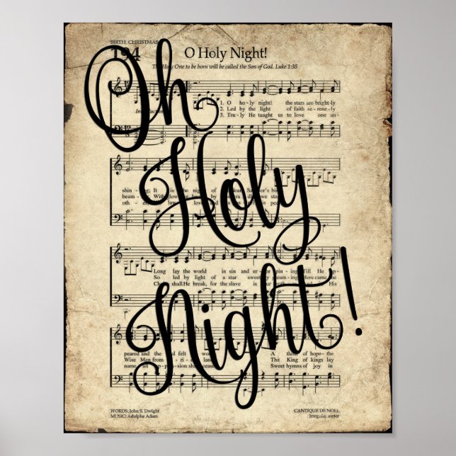 Oh Holy Night Scripted Vintage Hymn Poster (Front)
