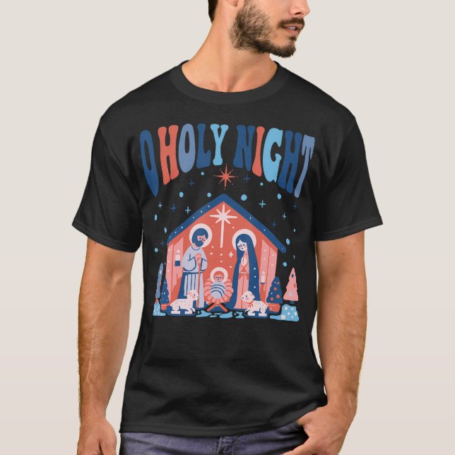 Oh Holy Night Silent Night Christmas Boho Christia T-Shirt (Front)