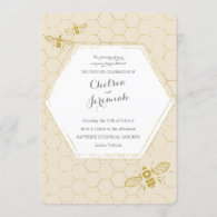 Oh Honey Bee Cream Gold Custom Wedding Invitation