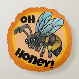 Oh Honey! Cute Bee Round Pillow