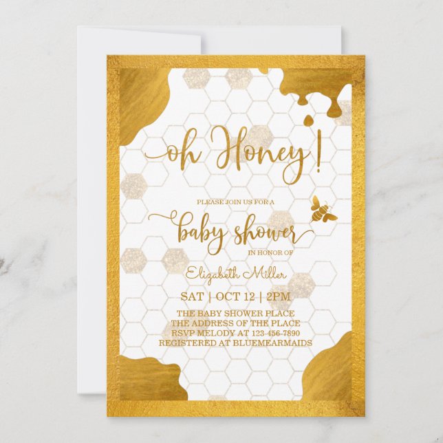 Oh Honey Mommy-To-Bee Baby Shower Invitation (Front)