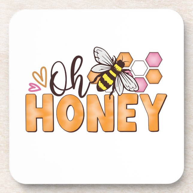 Oh Honey – Sweet Bumblebee & Geometric  Beverage Coaster (Front)