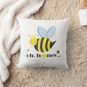 Oh Honey Valentines queen Bee character with tiara Throw Pillow