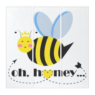 Oh Honey Valentines queen Bee character with tiara Triptych