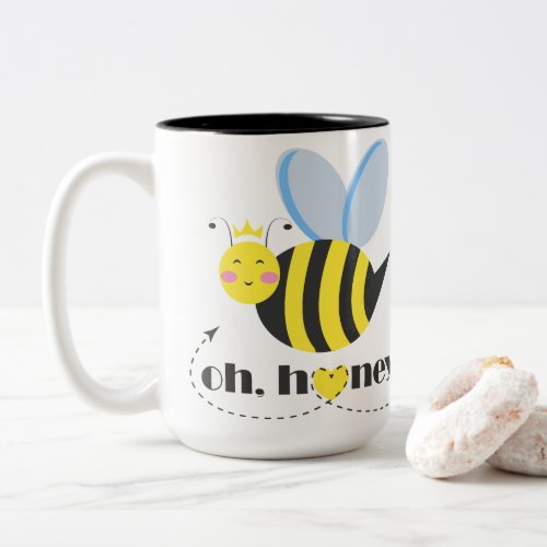 Oh Honey Valentines queen Bee character with tiara Two_Tone Coffee Mug