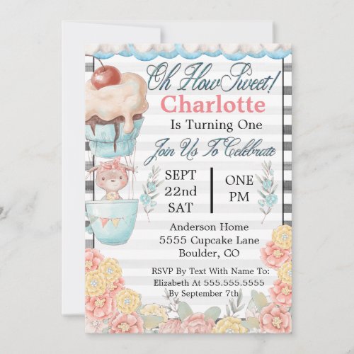 Oh How Sweet  First Girls Birthday Invitation