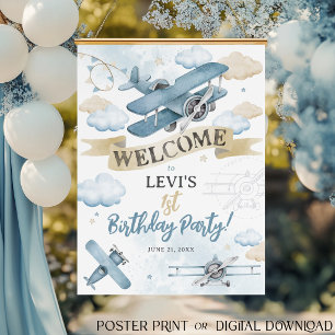 Oh How Time Flies Airplane Birthday Party Welcome Poster