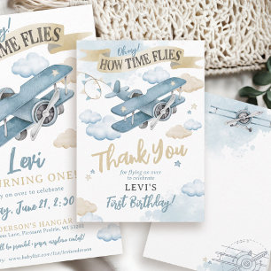 Oh How Time Flies Airplane Blue Boy Birthday Party Thank You Card