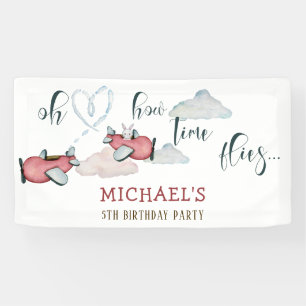 Oh how time flies retro plane boy birthday banner