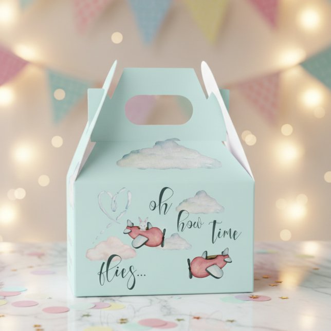 Oh how time flies retro plane boy birthday favor boxes (Creator Uploaded)