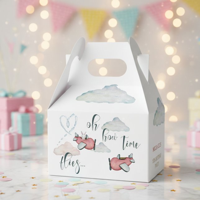 Oh how time flies retro plane boy birthday favor boxes (Creator Uploaded)