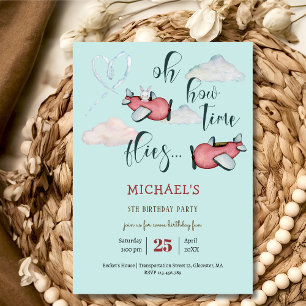 Oh how time flies retro plane boy birthday invitation