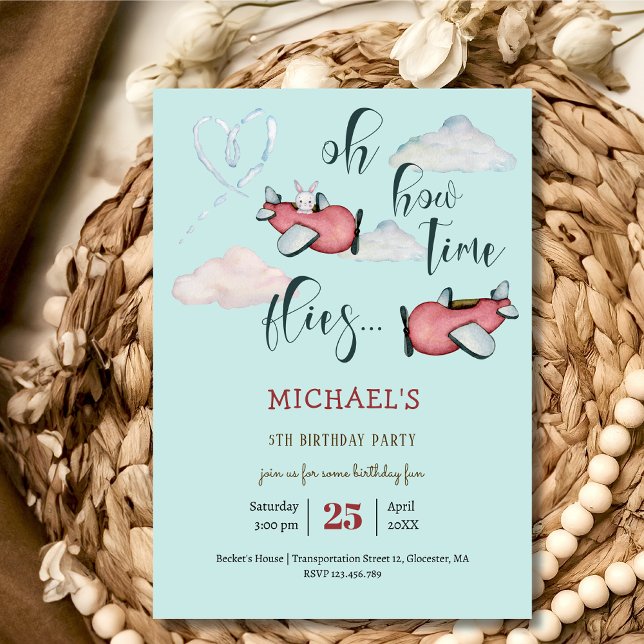 Oh how time flies retro plane boy birthday invitation (Creator Uploaded)