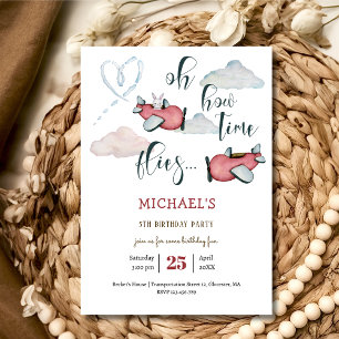 Oh how time flies retro plane boy birthday invitation