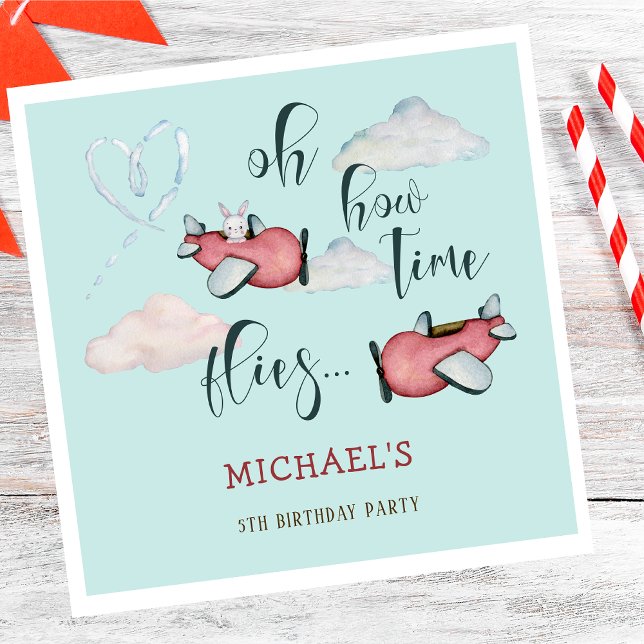 Oh how time flies retro plane boy birthday napkins (Creator Uploaded)