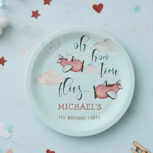 Oh how time flies retro plane boy birthday paper plates