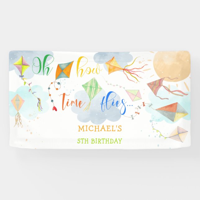 Oh how time flies watercolor kite birthday banner (Horizontal)