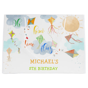 Oh how time flies watercolor kite birthday large gift bag