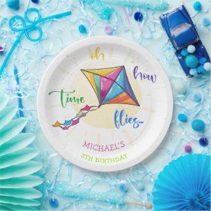 Oh how time flies watercolor kite birthday paper plates