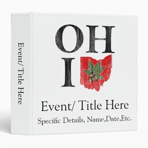 OH IO Typographic Ohio Vintage Red Buckeye Nut 3 Ring Binder