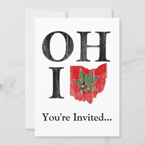 OH IO Typographic Ohio Vintage Red Buckeye Nut Invitation