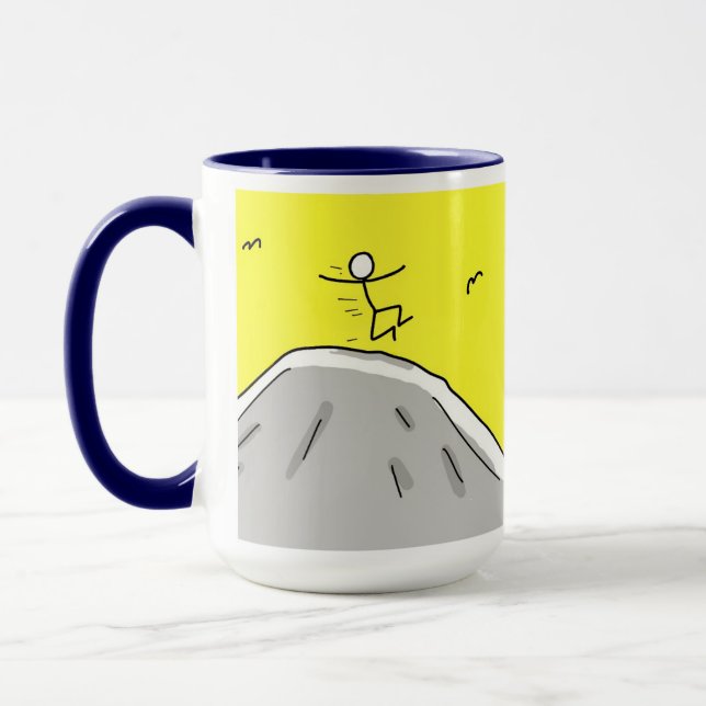 "Oh joy! A new day..." 15oz coffee mug blue (Left)