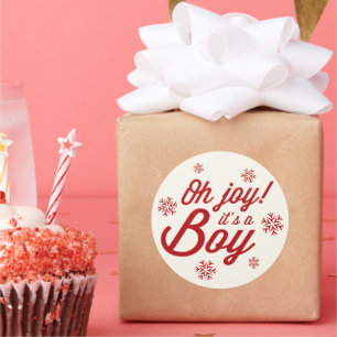 Oh Joy It's A Boy Elegant Snowflakes Holiday Birth Classic Round Sticker