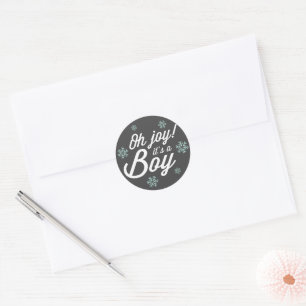 Oh Joy It's A Boy Photo Holiday Birth Announcement Classic Round Sticker