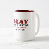 OH-KAY Plumbing & Heating (Distressed) Two-Tone Coffee Mug (Front Right)