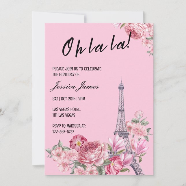 Oh La La Chic Paris Themed Birthday Party Invitation (Front)