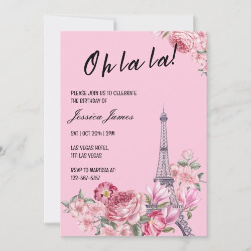Oh La La Chic Paris Themed Birthday Party Invitation