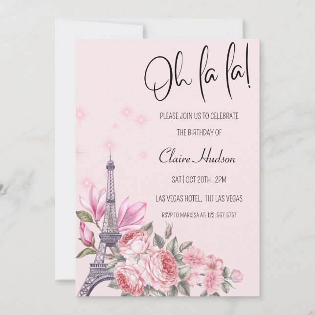 Oh La La Chic Paris Themed Birthday Party Invitation (Front)