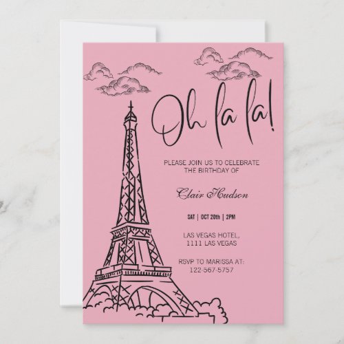 Oh La La Chic Paris Themed Birthday Party Invitation