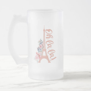 Oh La La - Eiffel Tower Paris France Frosted Glass Beer Mug