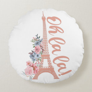 Oh La La - Eiffel Tower Paris France Round Pillow