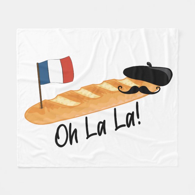 Oh La La - French Baguette - Funny Francophile Fleece Blanket (Front (Horizontal))
