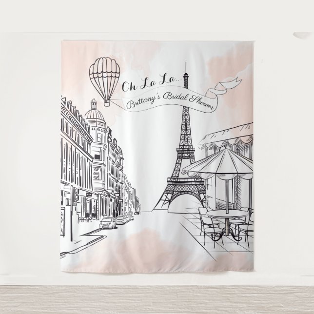 Oh La La Paris backdrop pink french bridal banner (Front)