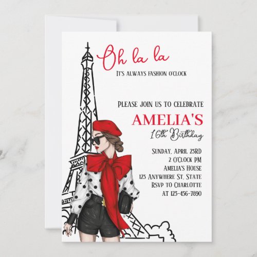 Oh la la Paris Birthday Invitation