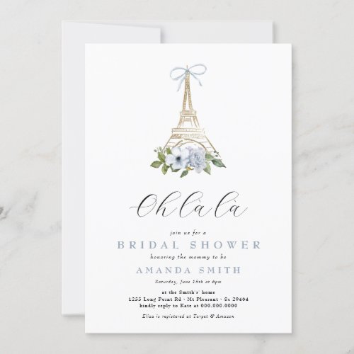 Oh l l Paris French Blue Eiffel Bridal Shower Invitation