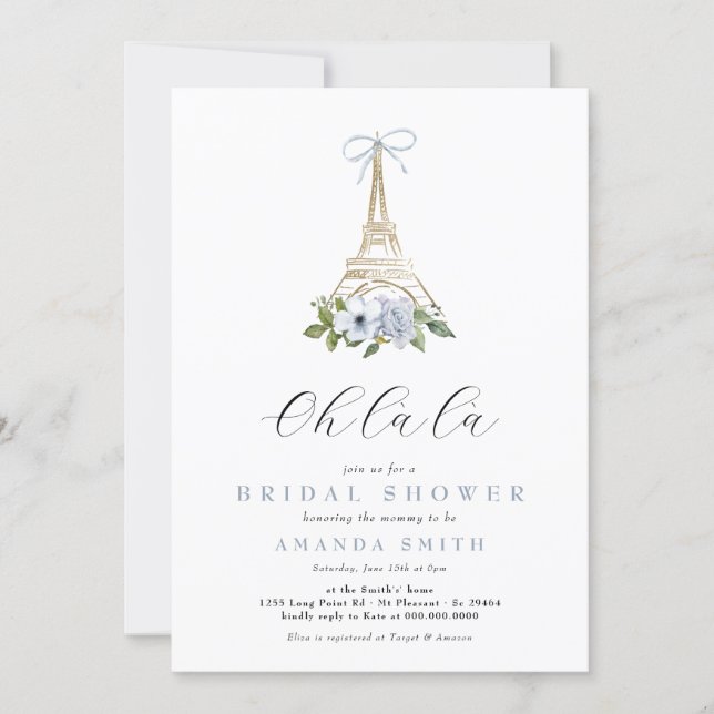 Oh là là Paris French Blue Eiffel Bridal Shower Invitation (Front)