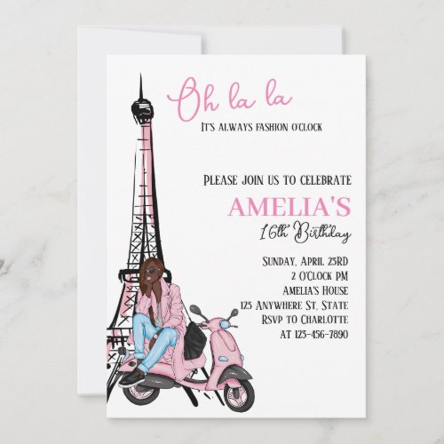 Oh la la Paris Pink Birthday Invitation