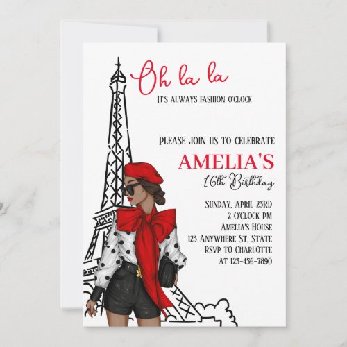 Oh la la Paris Red Birthday Invitation