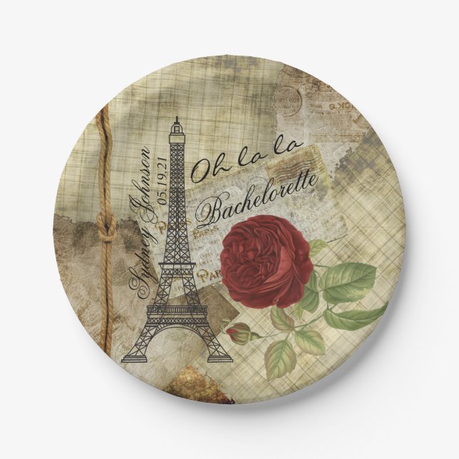 Oh la la - Paris Styled Bachelorette Party Paper Plates (Front)